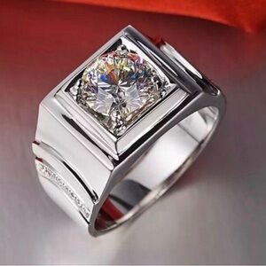Men’s 2CT Round Cut Moissanite Ring GRA Certified 925 Sterling Silver